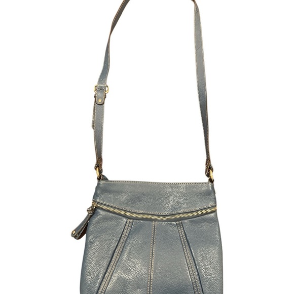Tignanello blue Soft Leather Crossbody Bag Pleated Detail Silky Lining - Picture 2 of 11